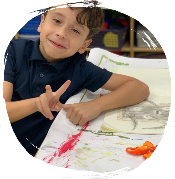 Students in school art enrichment program